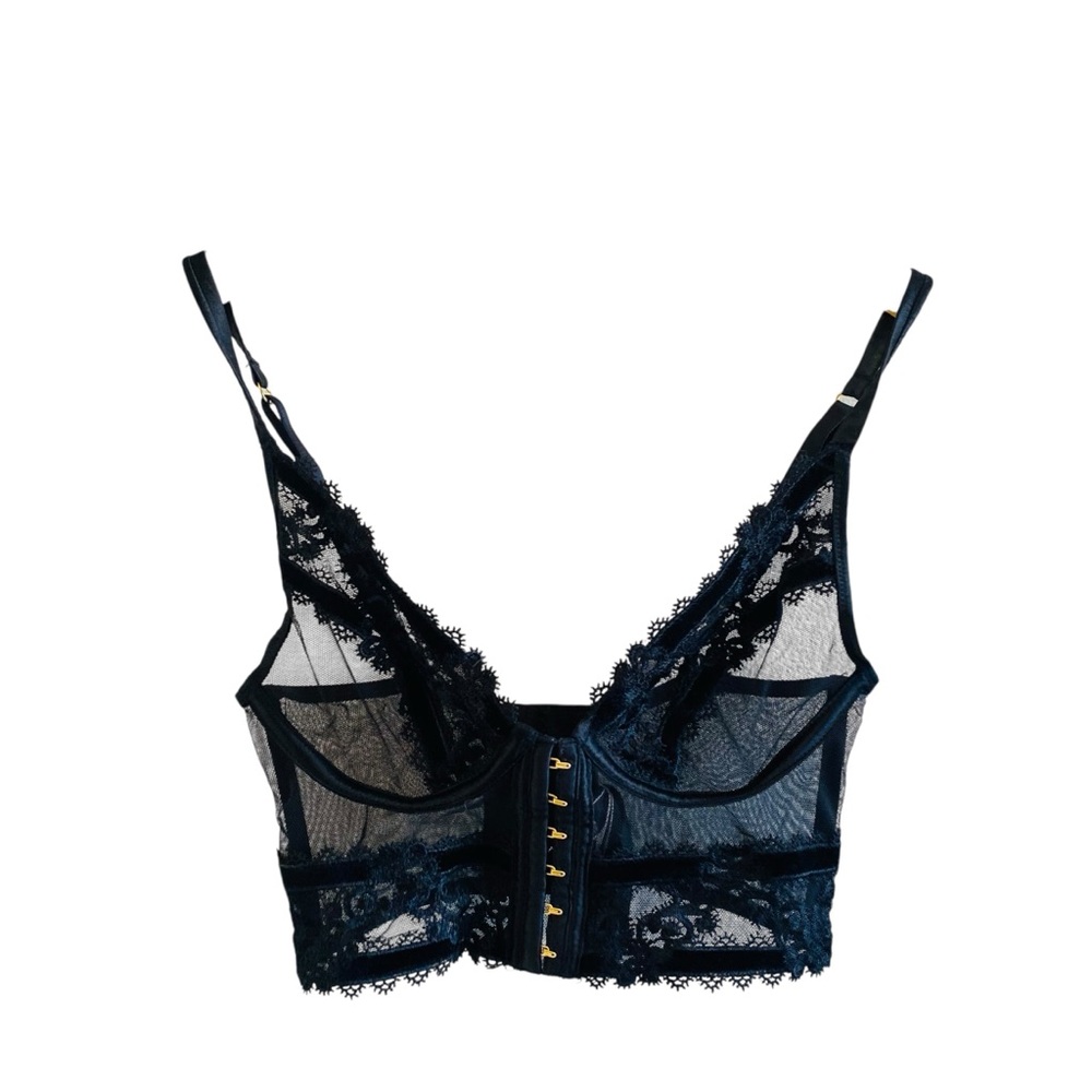 VS Luxe sexy liquid satin mesh lace velvet black bralette - Picture 2 of 7